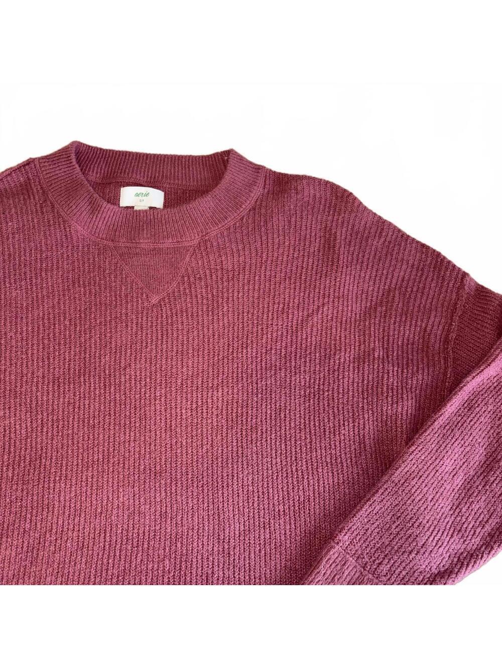 Aerie Cozy Ribbed Knit Crewneck Sweater RN: 54485 In Mauve, Woman’s Size Small - Picture 2 of 9